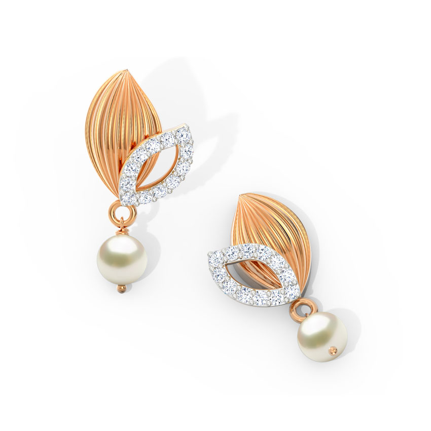 Overlay Leaflet Pearl Drop Earrings