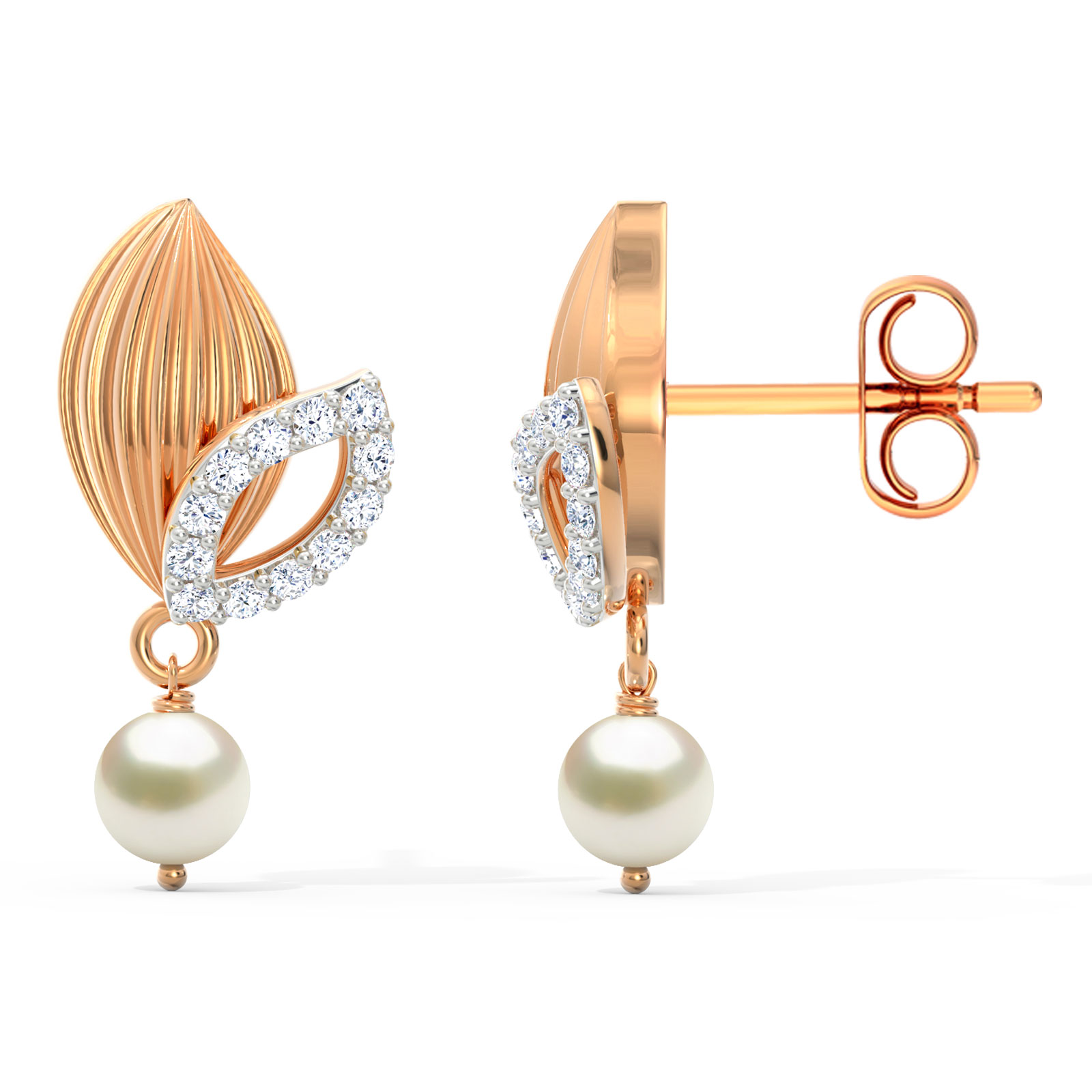 Overlay Leaflet Pearl Drop Earrings