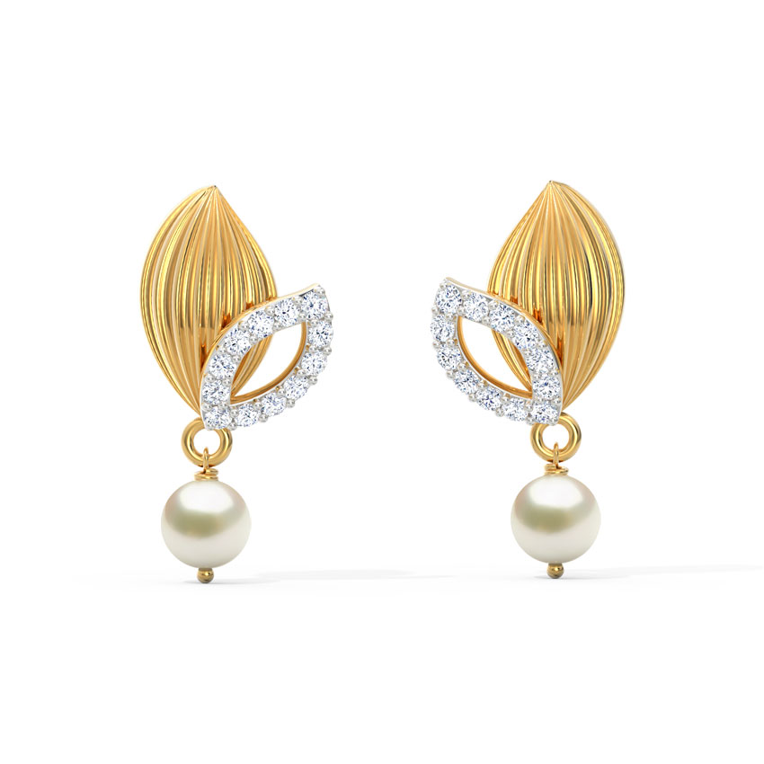 Overlay Leaflet Pearl Drop Earrings Overlay Leaflet Pearl Drop Earrings