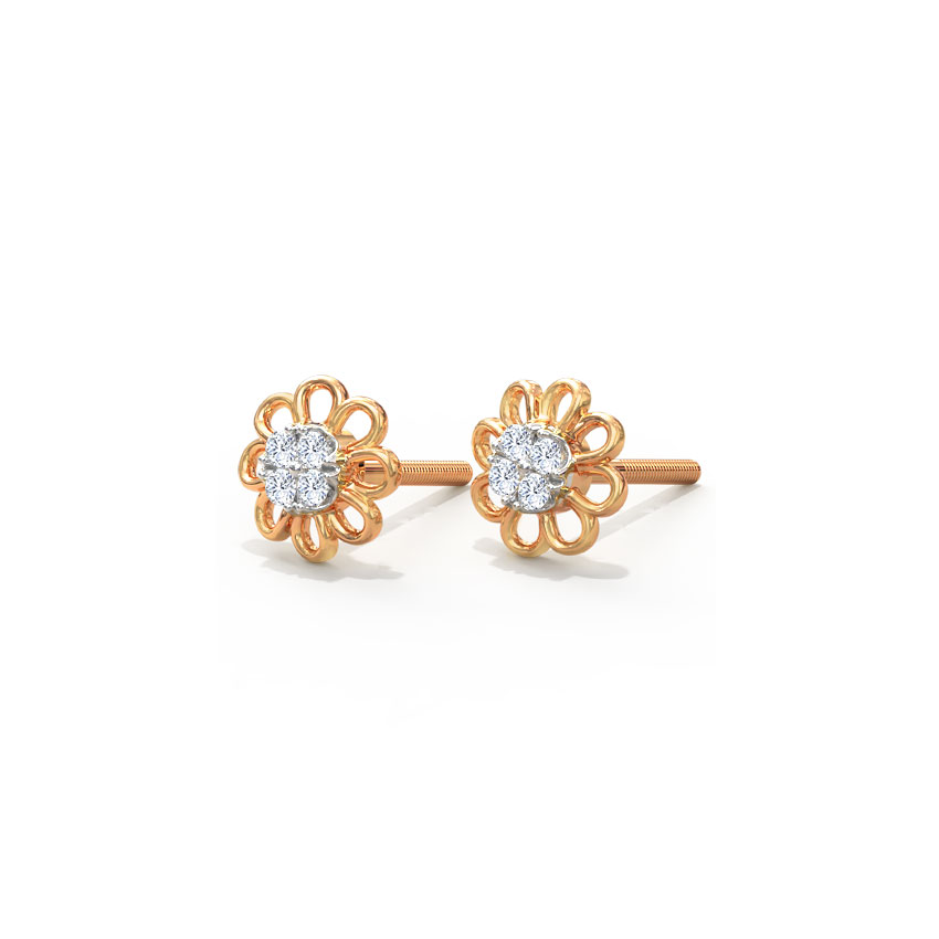 Diamond Earrings 18 Karat Rose Gold Dainty Blossom Diamond Stud Earrings