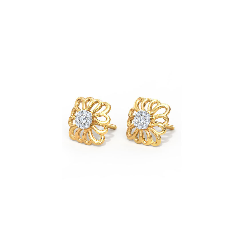Diamond Earrings 18 Karat Yellow Gold Urvi Ornate Diamond Stud Earrings