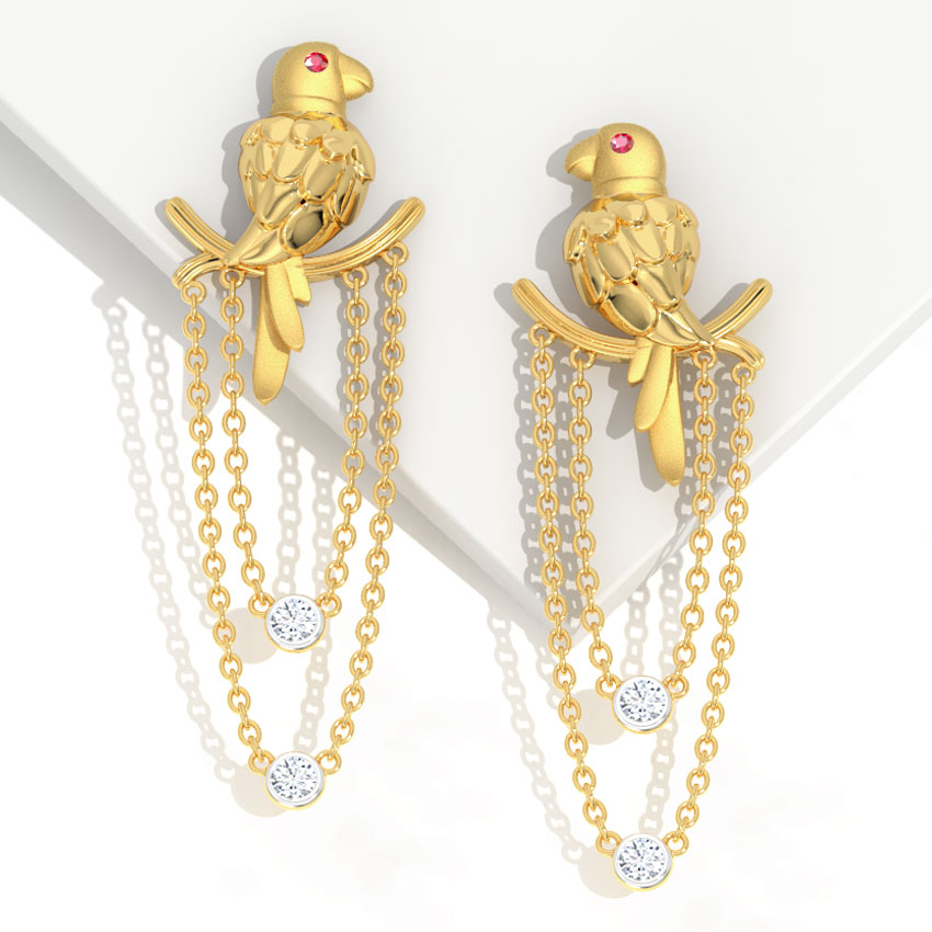 Swaying Parrot Gemstone Drop Earrings