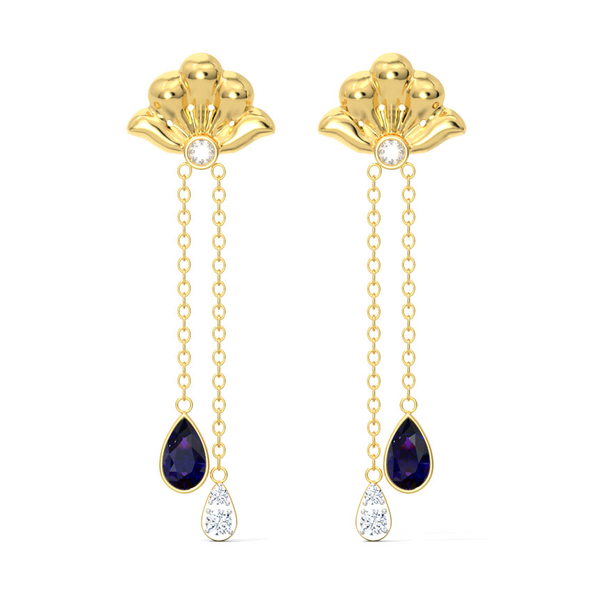 Diamond,Gemstone Earrings 18 Karat Yellow Gold Mishka Bloom Gemstone Drop Earrings