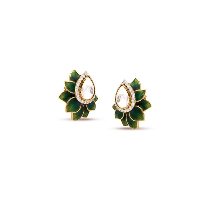 Diamond,Gemstone Earrings 18 Karat Yellow Gold Glorious Bilor Gemstone Stud Earrings