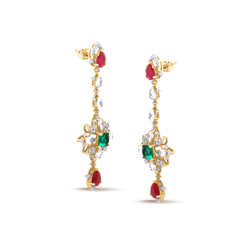 Diamond,Gemstone Earrings 18 Karat Yellow Gold Alluring Bling Gemstone Drop Earrings