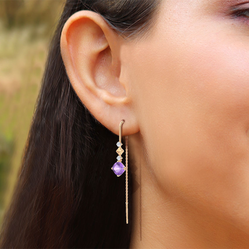 Amethyst Drop Gemstone Sui Dhaga Earrings Amethyst Drop Gemstone Sui Dhaga Earrings