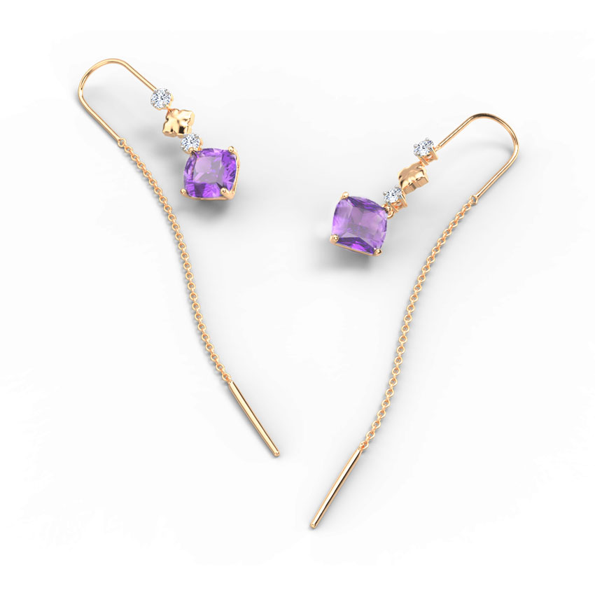 Amethyst Drop Gemstone Sui Dhaga Earrings Amethyst Drop Gemstone Sui Dhaga Earrings