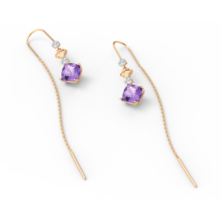 Amethyst Drop Gemstone Sui Dhaga Earrings Amethyst Drop Gemstone Sui Dhaga Earrings