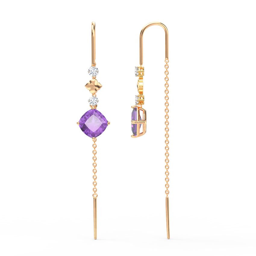 Amethyst Drop Gemstone Sui Dhaga Earrings Amethyst Drop Gemstone Sui Dhaga Earrings