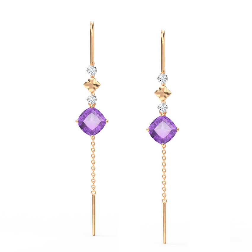 Amethyst Drop Gemstone Sui Dhaga Earrings Amethyst Drop Gemstone Sui Dhaga Earrings