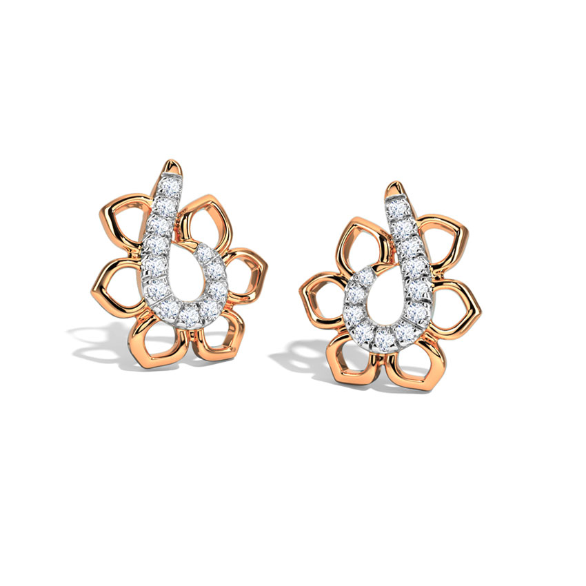 Diamond Earrings 18 Karat Rose Gold Kanzashi Bloom Diamond Stud Earrings