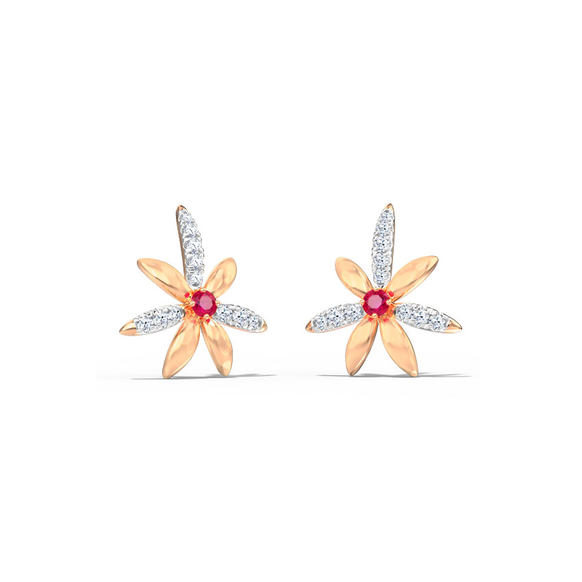 Diamond,Gemstone Earrings 14 Karat Rose Gold Isabella Gemstone Stud Earrings