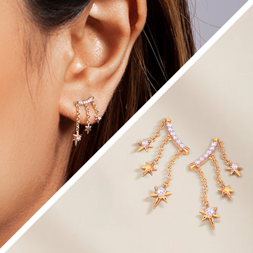 Diamond Earrings 14 Karat Yellow Gold Starry Diamond Drop Earrings