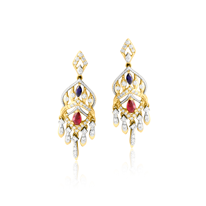 Diamond,Gemstone Earrings 18 Karat Yellow Gold Imperial Diamond Drop Earrings