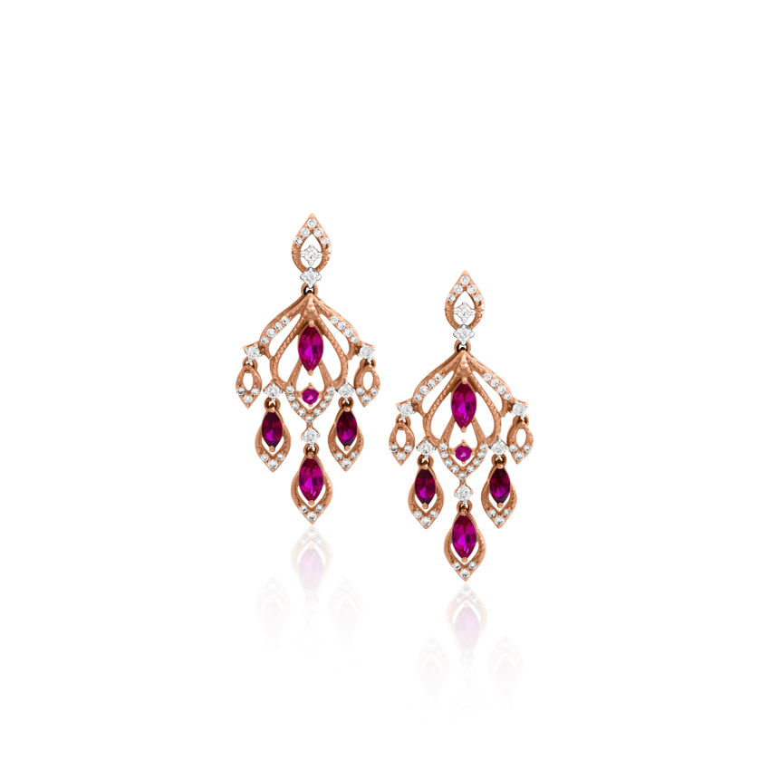 Diamond,Gemstone Earrings 18 Karat Rose Gold Jasmine Fascinating Gemstone Drop Earrings