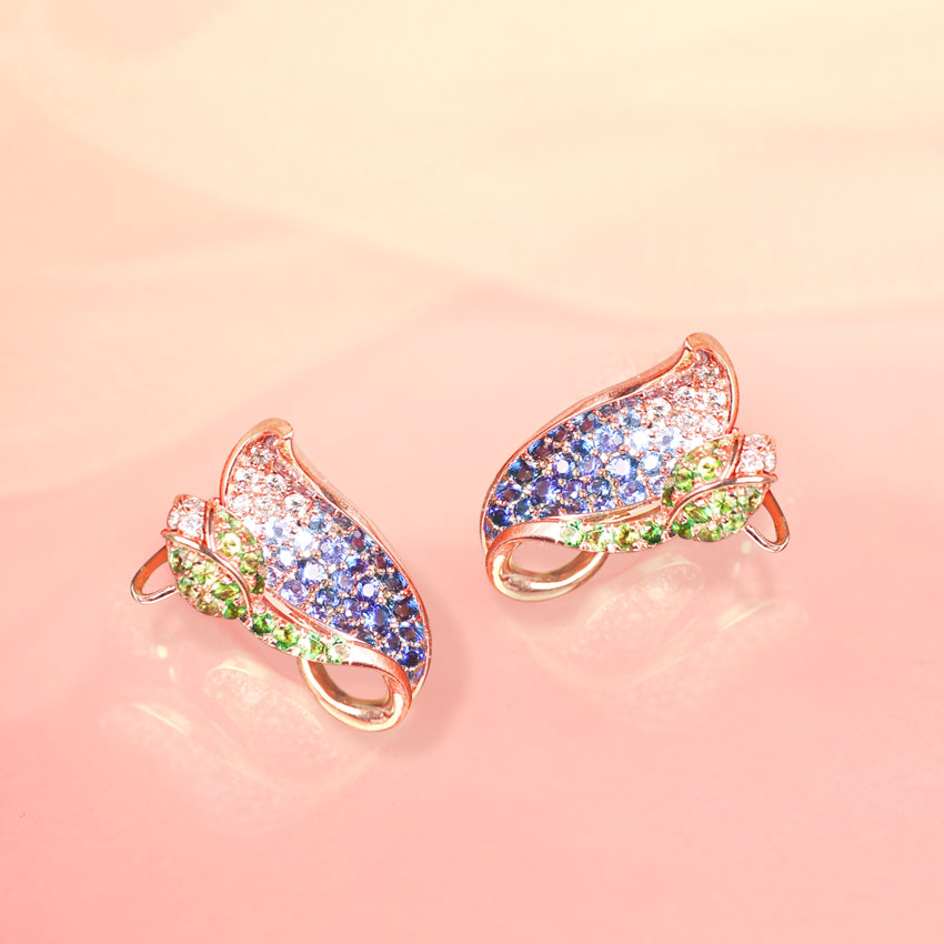 Diamond,Gemstone Earrings 18 Karat Rose Gold Dual Twinkle Gemstone Hoop Earrings