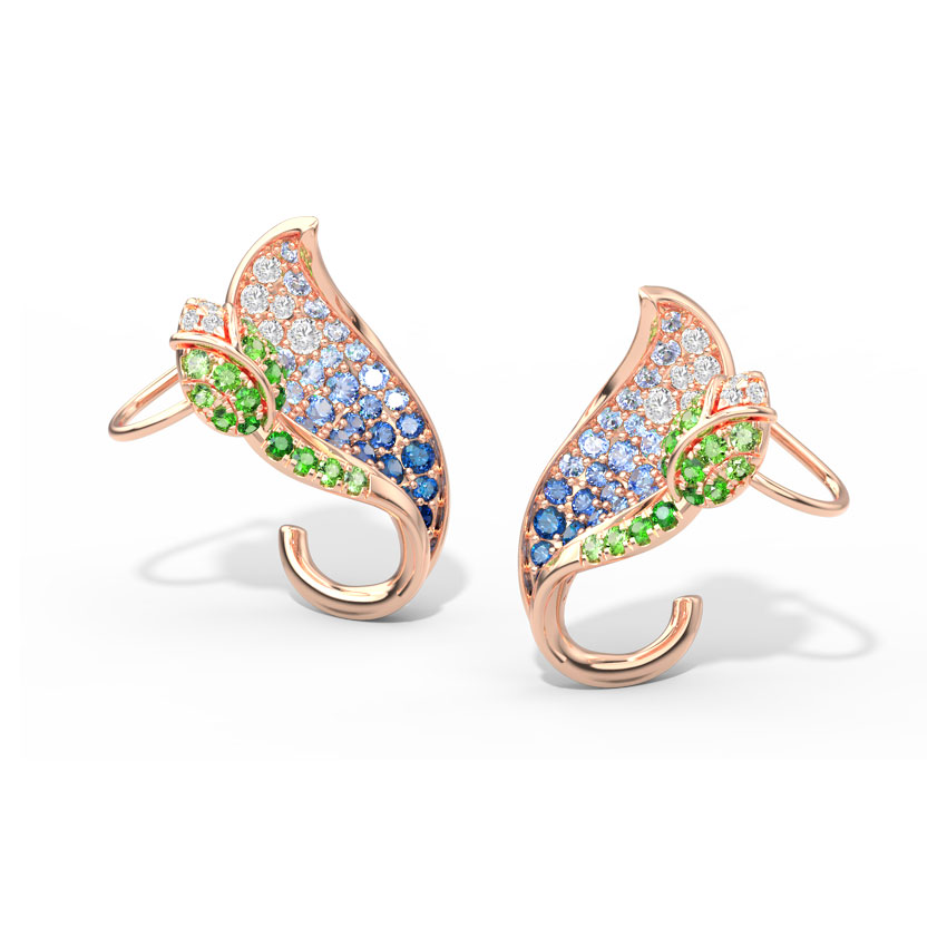 Diamond,Gemstone Earrings 18 Karat Rose Gold Dual Twinkle Gemstone Hoop Earrings