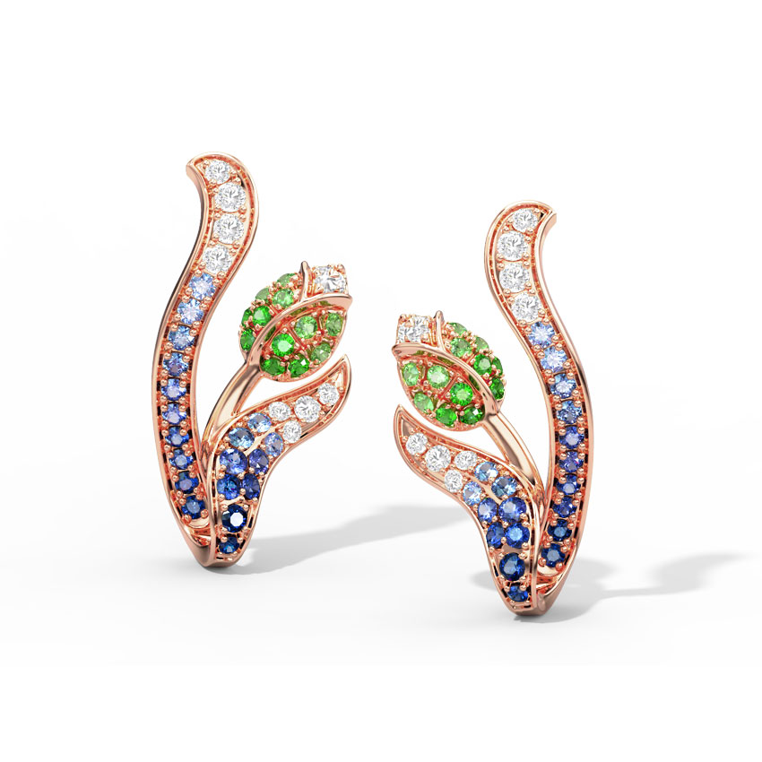 Diamond,Gemstone Earrings 18 Karat Rose Gold Tulip Duo Gemstone Stud Earrings