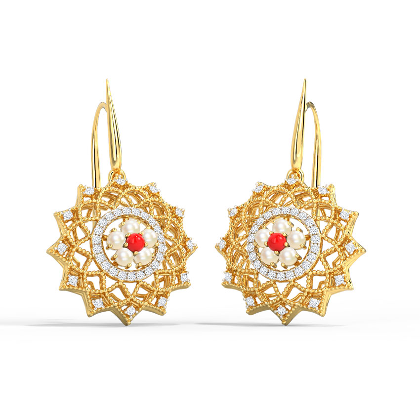 Diamond,Gemstone Earrings 18 Karat Yellow Gold Grace Kelly Gemstone Drop Earrings