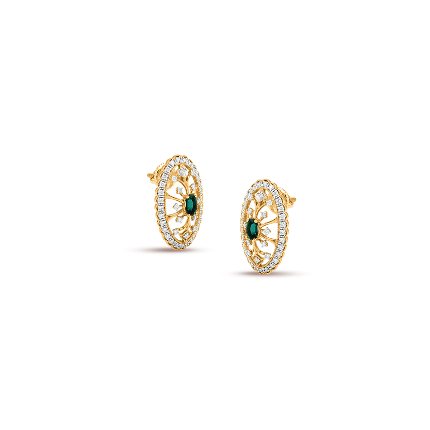 Diamond,Gemstone Earrings 18 Karat Yellow Gold Stand Out Gemstone Stud Earrings