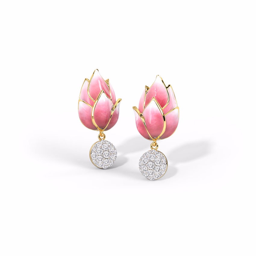 Diamond Earrings 18 Karat Yellow Gold Lotus Bud Diamond Drop Earrings