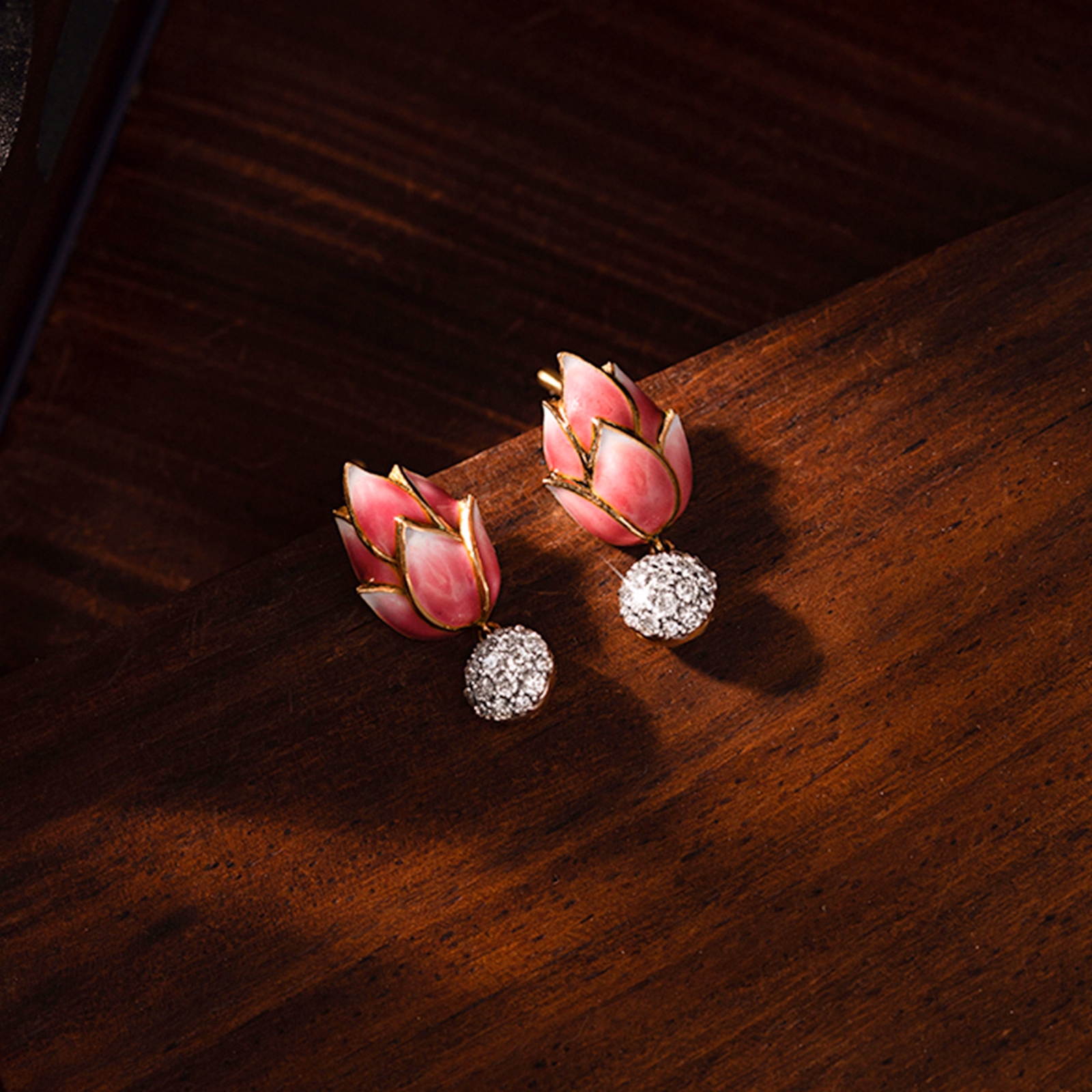 Diamond Earrings 18 Karat Yellow Gold Lotus Bud Diamond Drop Earrings