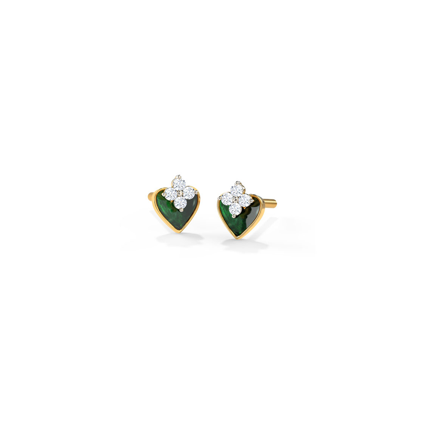 Diamond Earrings 14 Karat Yellow Gold Pretty Green Diamond Stud Earrings