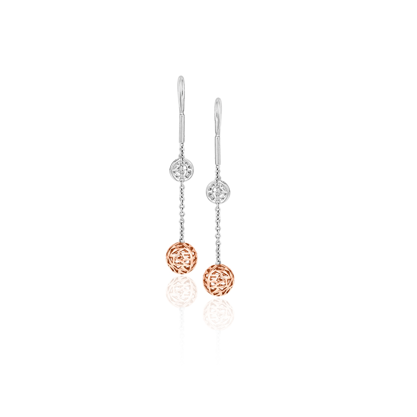 Diamond Earrings 14 Karat Two Tone Gold Edgy Orb Diamond Sui Dhaga