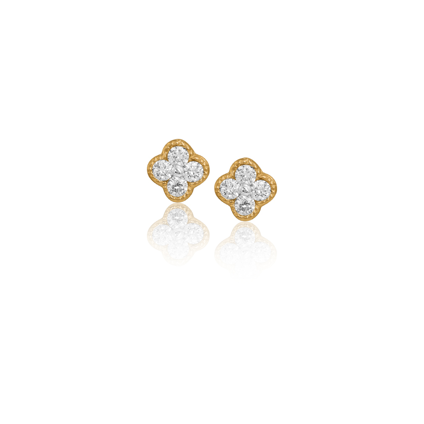 Diamond Earrings 18 Karat Yellow Gold Clover Diamond Stud Earrings