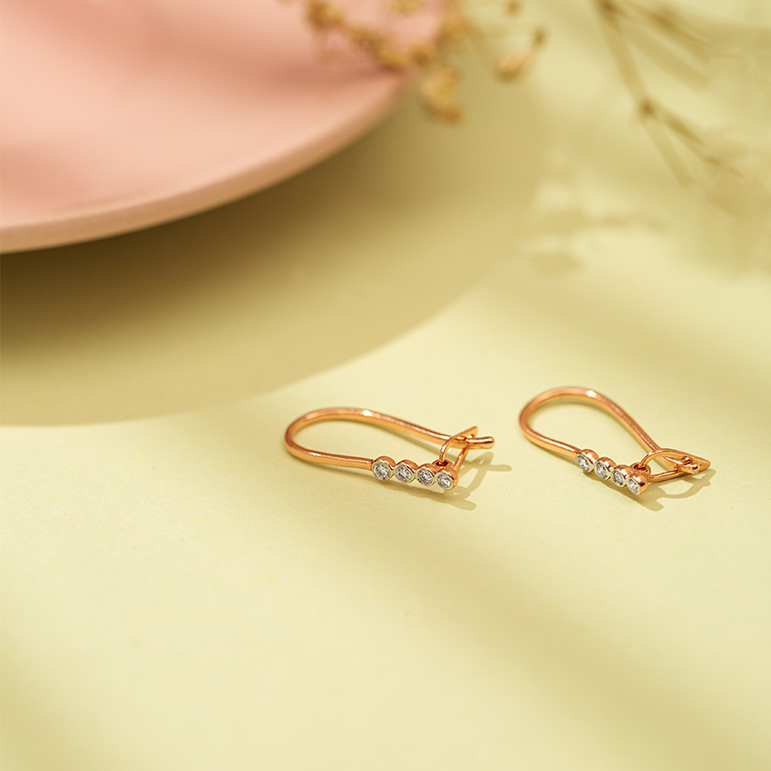 Diamond Earrings 14 Karat Rose Gold Linear Diamond Drop Earrings