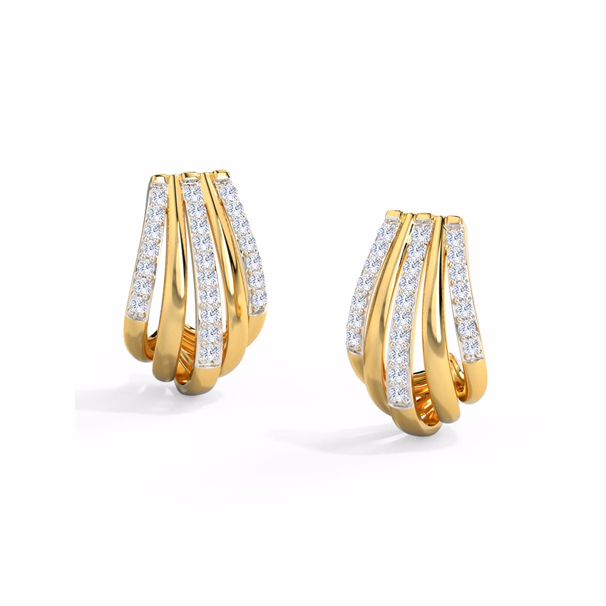 Diamond Earrings 18 Karat Yellow Gold Quint Linear Diamond Hoop Earrings