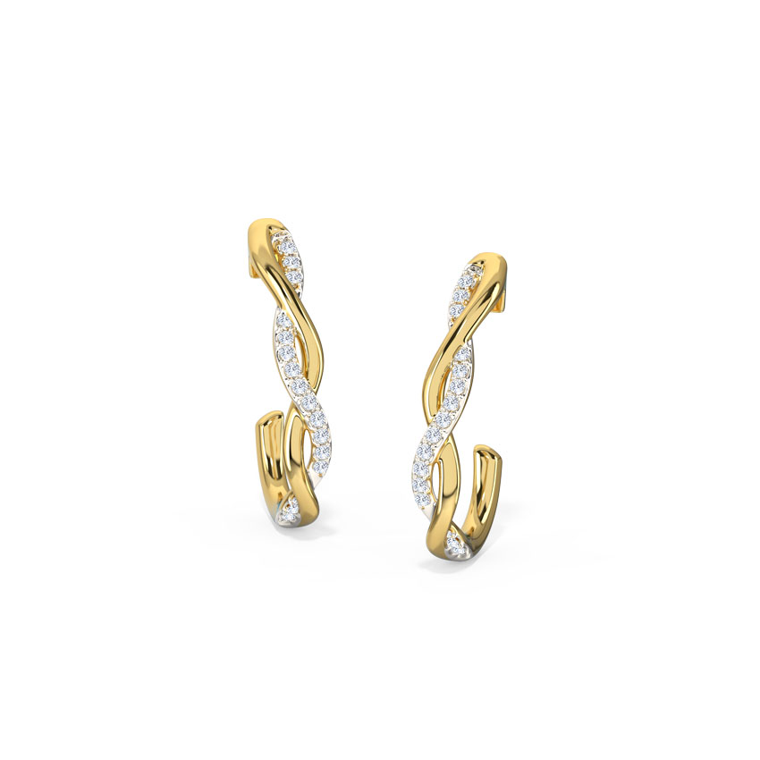 Diamond Earrings 14 Karat Yellow Gold Intertwine Diamond Hoop Earrings