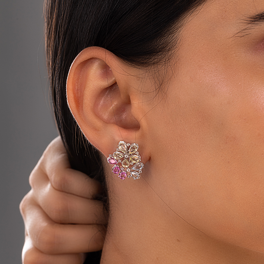 Drishti Floweret Gemstone Stud Earrings