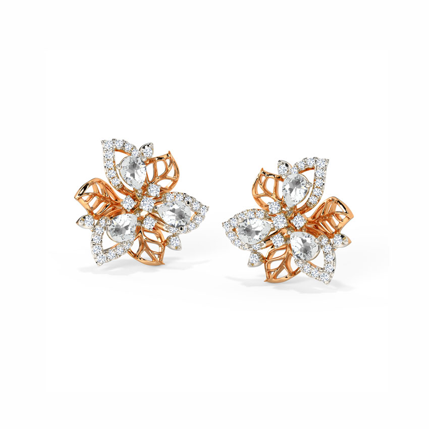 Diamond,Gemstone Earrings 18 Karat Two Tone Gold Enticing Bloom Diamond Stud Earrings