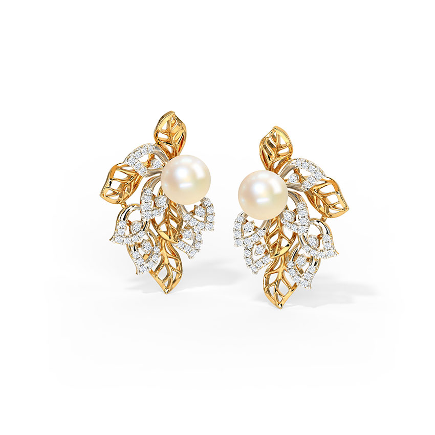 Diamond,Gemstone Earrings 18 Karat Yellow Gold Fascinating Bloom Pearl Stud Earrings