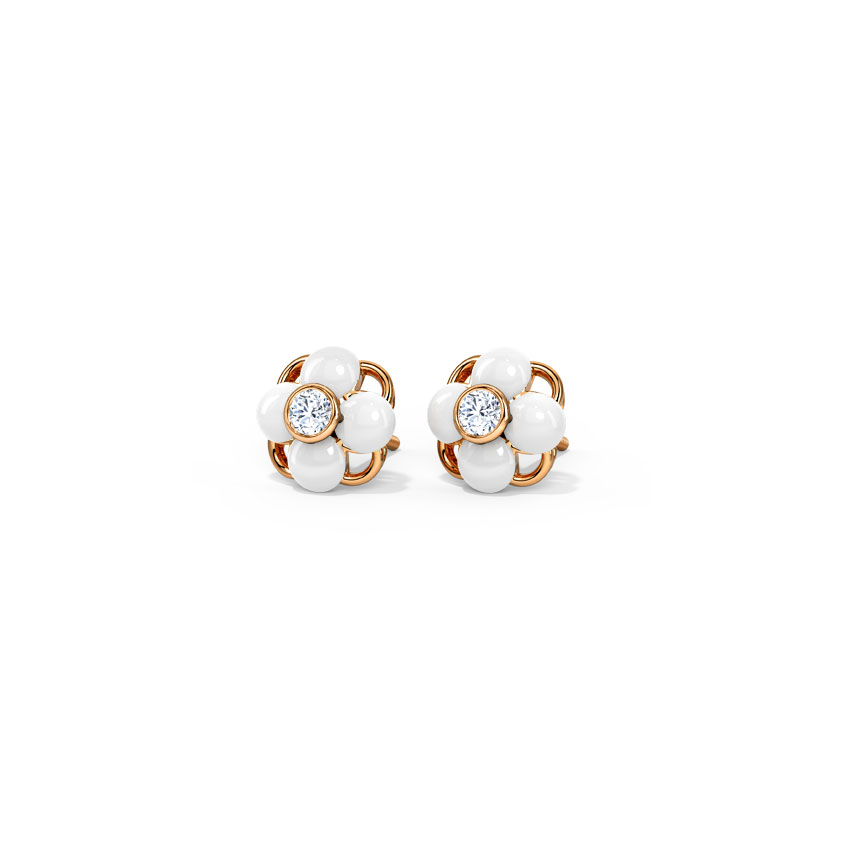 Diamond Earrings 14 Karat Rose Gold Delicate Bloom Stud Earrings