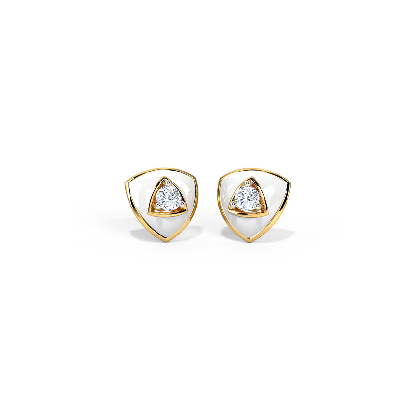 Diamond Earrings 14 Karat Yellow Gold Triad Diamond Stud Earrings