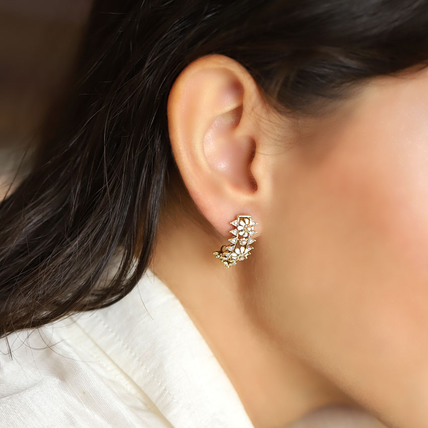 Diamond,Gemstone Earrings 14 Karat Yellow Gold Embrace Yourself Diamond Hoop Earrings