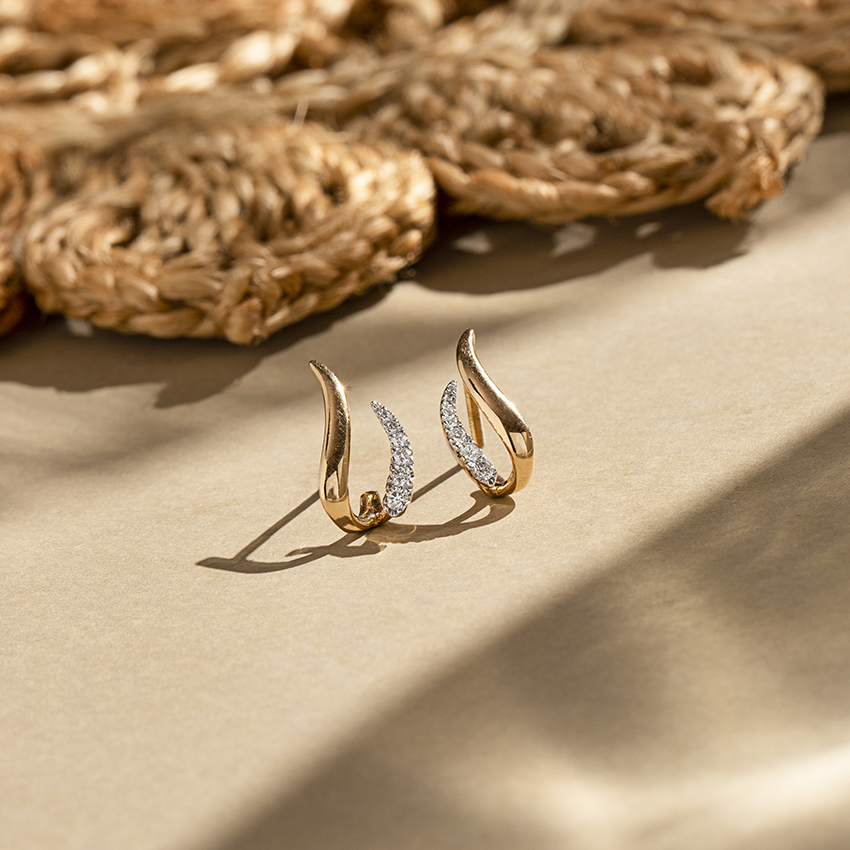Diamond Earrings 14 Karat Yellow Gold Delicate Arch Diamond Hoop Earrings