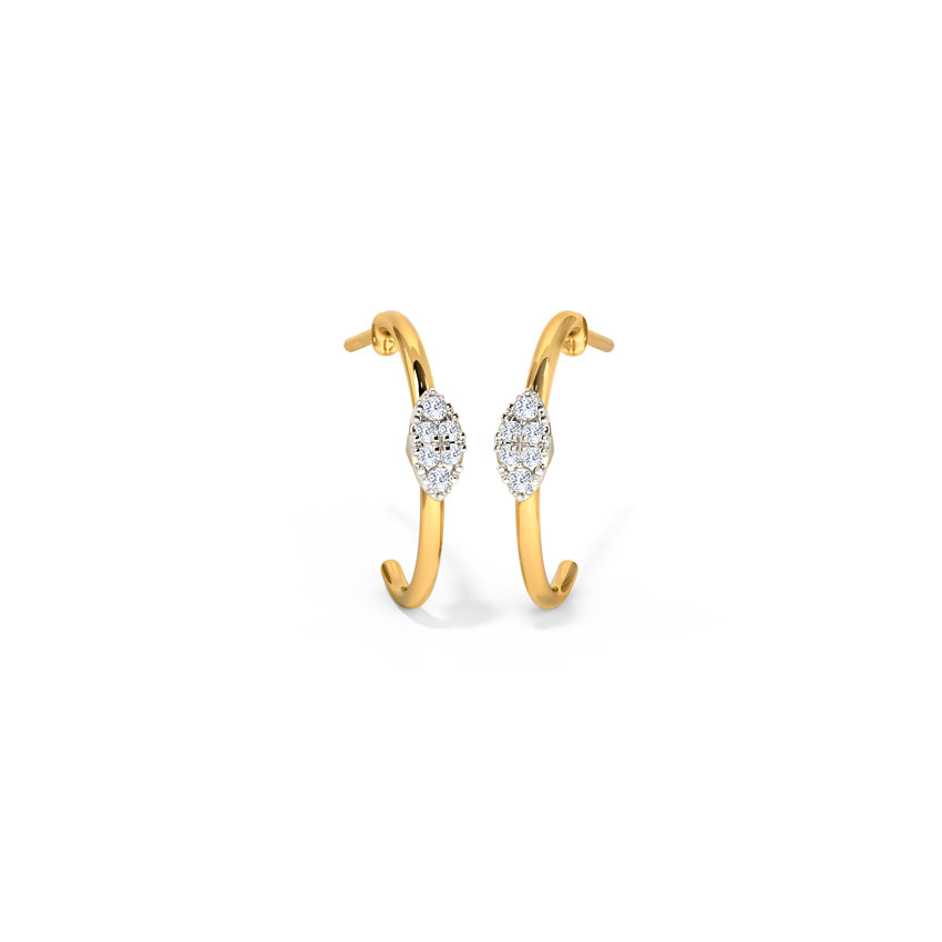 Diamond Earrings 14 Karat Yellow Gold Marquise Cluster Diamond Hoop Earrings