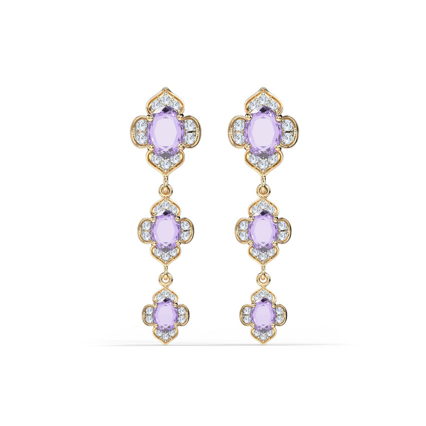 Diamond,Gemstone Earrings 14 Karat Yellow Gold Majestic Bloom Gemstone Drop Earrings