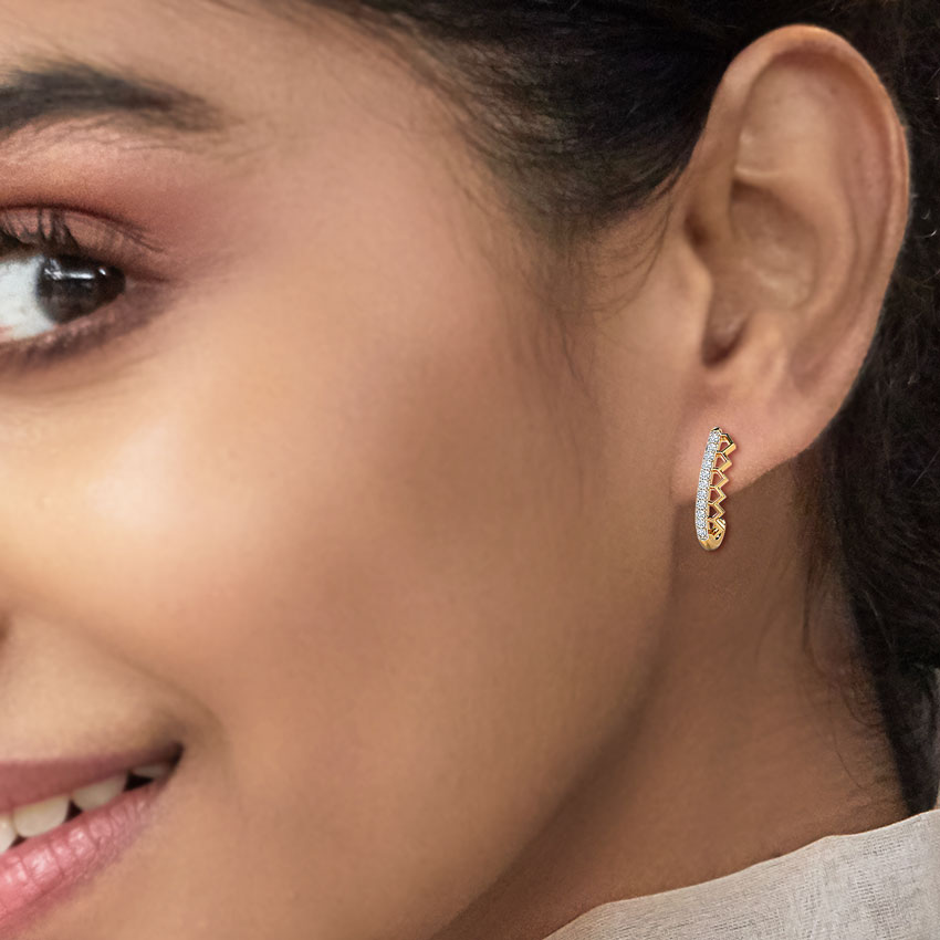 Diamond Earrings 14 Karat Yellow Gold Petite Zigzag Diamond Hoop Earrings