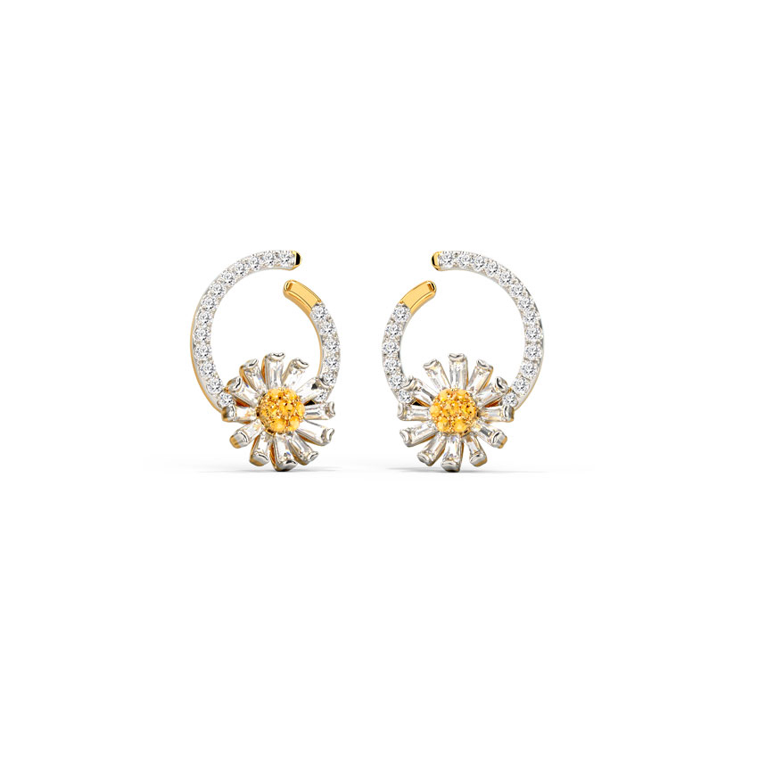 Diamond,Gemstone Earrings 14 Karat Yellow Gold Cheerful Daisy Gemstone Hoop Earrings