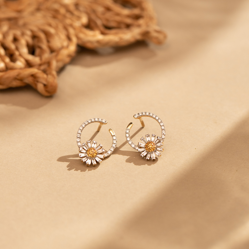 Cheerful Daisy Gemstone Hoop Earrings