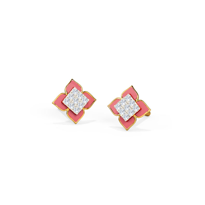 Diamond Earrings 14 Karat Yellow Gold Crimson Cluster Diamond Stud Earrings