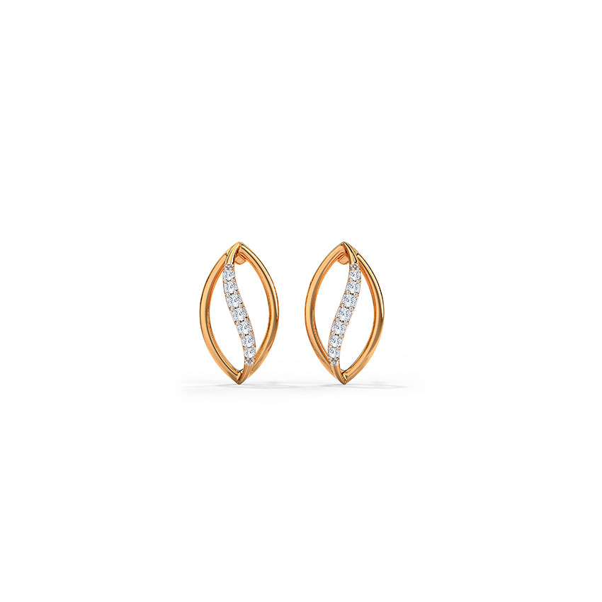Diamond Earrings 14 Karat Rose Gold Glistening Wavy Diamond Stud Earrings