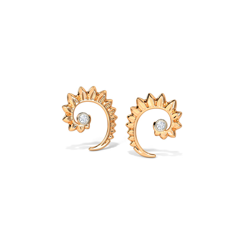 Diamond Earrings 14 Karat Rose Gold Swerve Petals Diamond Stud Earrings
