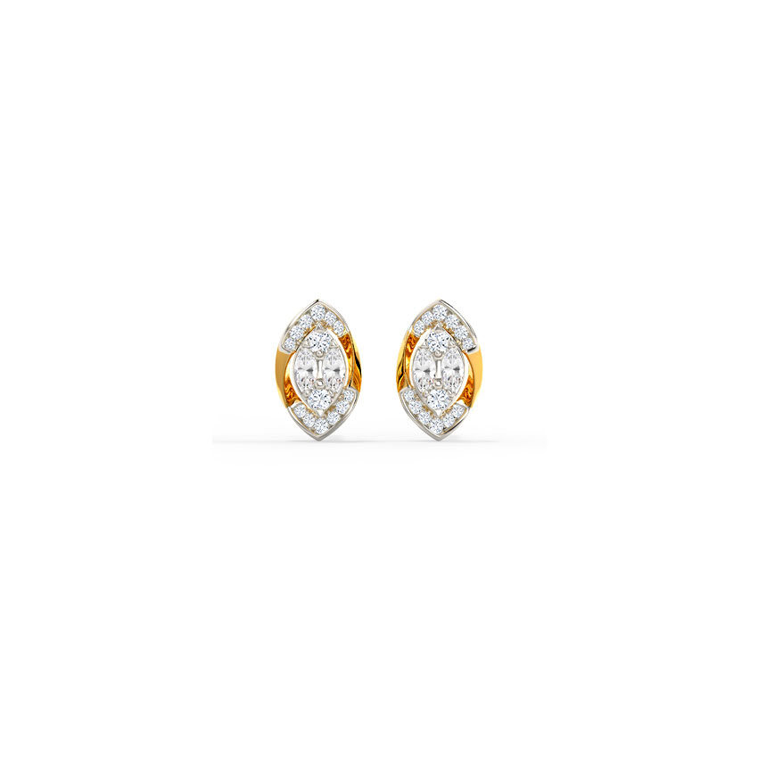 Diamond Earrings 14 Karat Yellow Gold Marquise Dew Diamond Stud Earrings