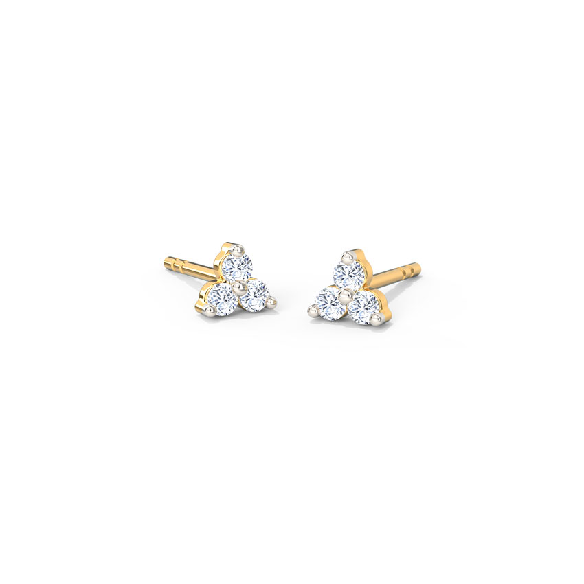 Diamond Earrings 14 Karat Yellow Gold Tri Glint Diamond Stud Earrings