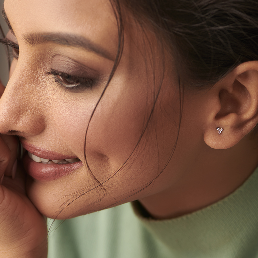 Tri Glint Diamond Stud Earrings